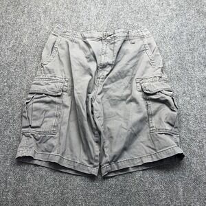 Cargo Shorts Mens 38 Gray Canvas Elastic Waist 11 Inseam Utility Pockets